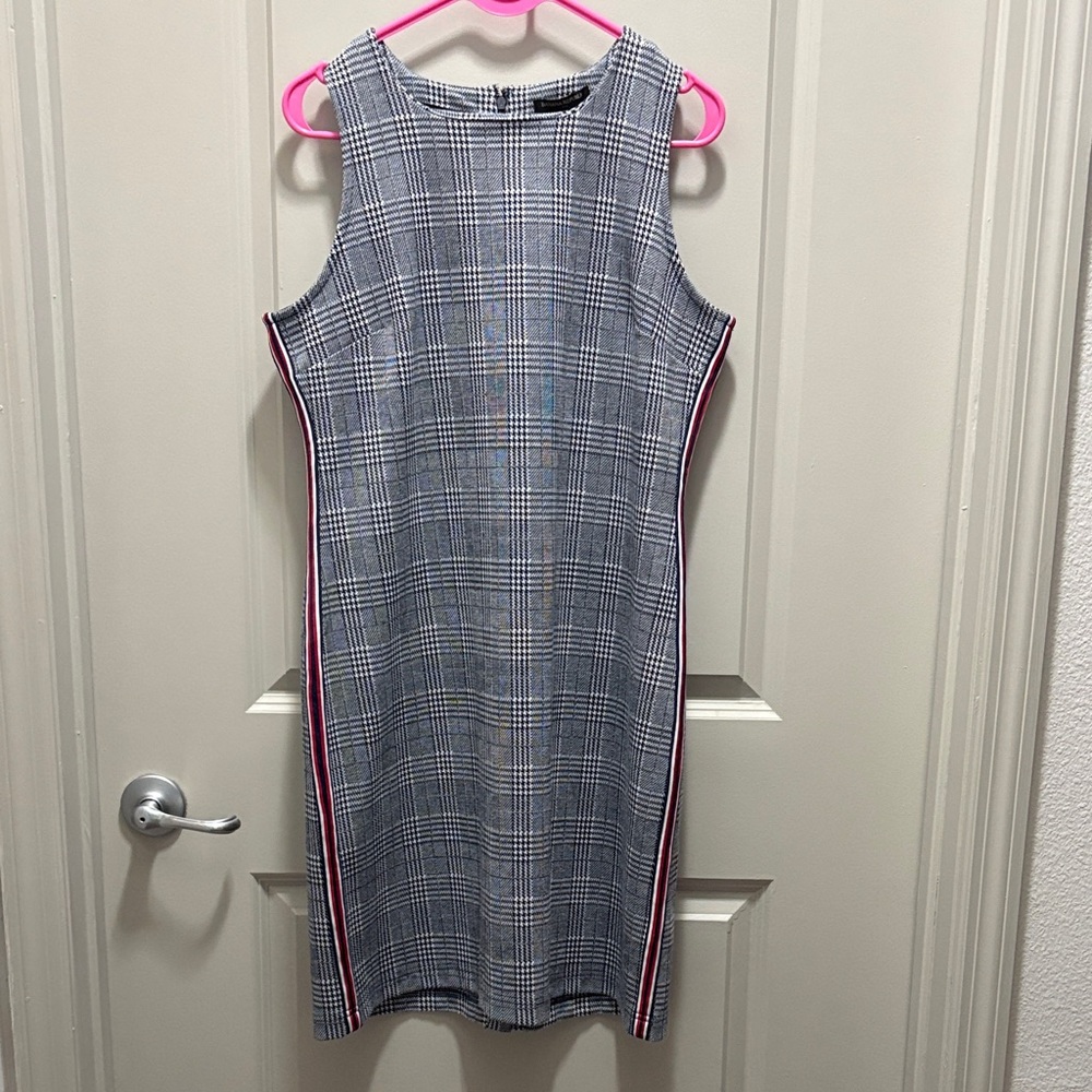 CLOSET CLEAN OUT - Banana Republic Navy Plaid Midi Dress with Red Stripes